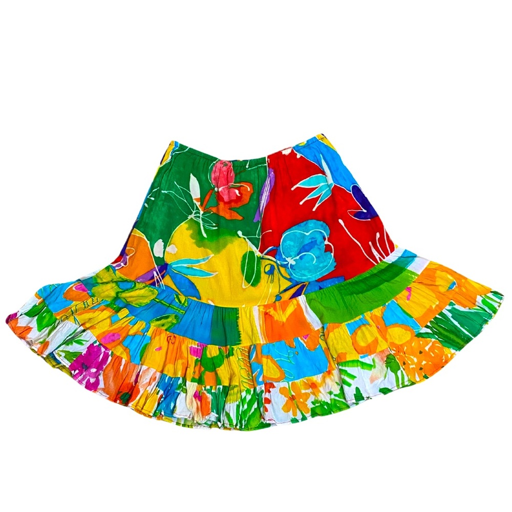 Vintage 90s Y2K Jam’s World Floral Print Ruffle Midi Skirt (S) Coconut Girl